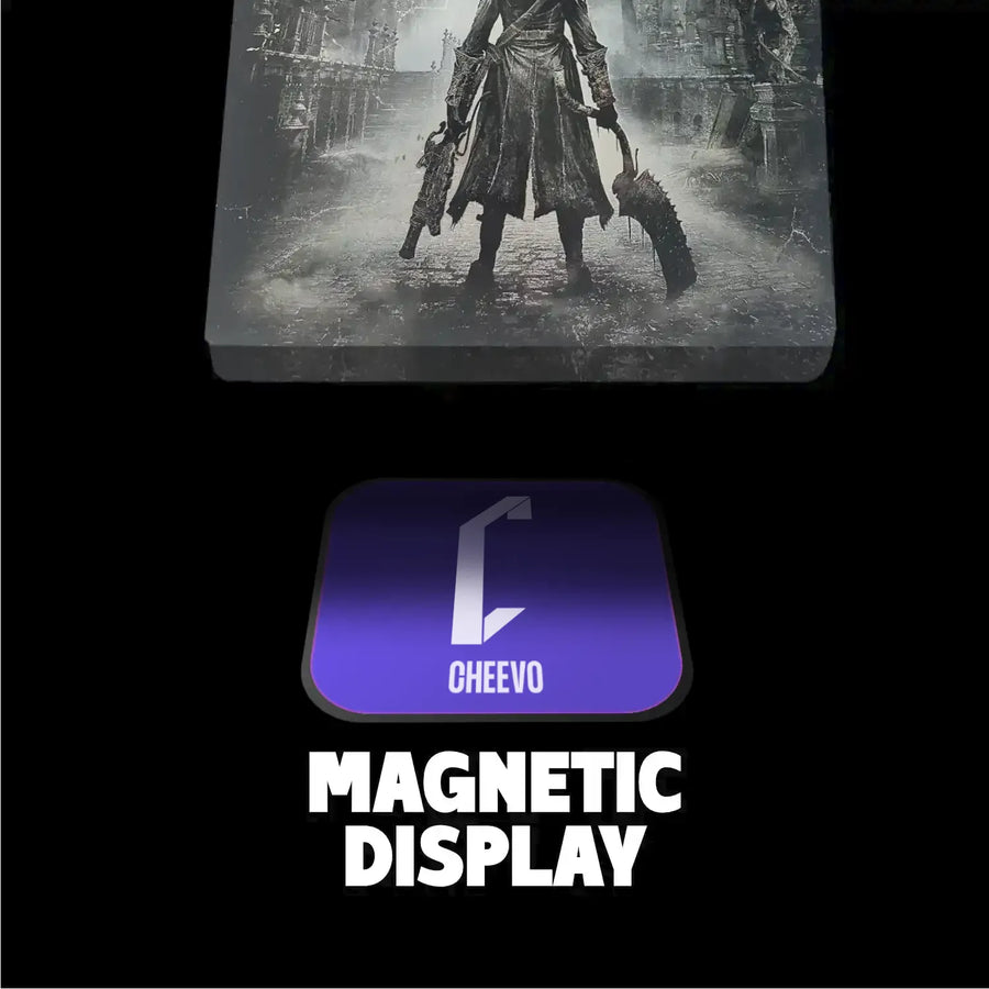 Magnetic display with the steelbook of bloodborne video game featuring the brand 'Cheero'.