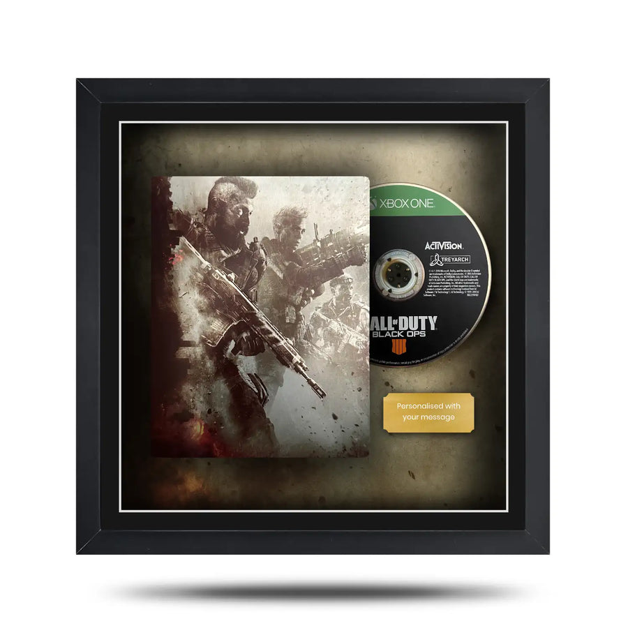 Call of Duty Black Ops 4 video game steelbook picture frame display with gold plaque