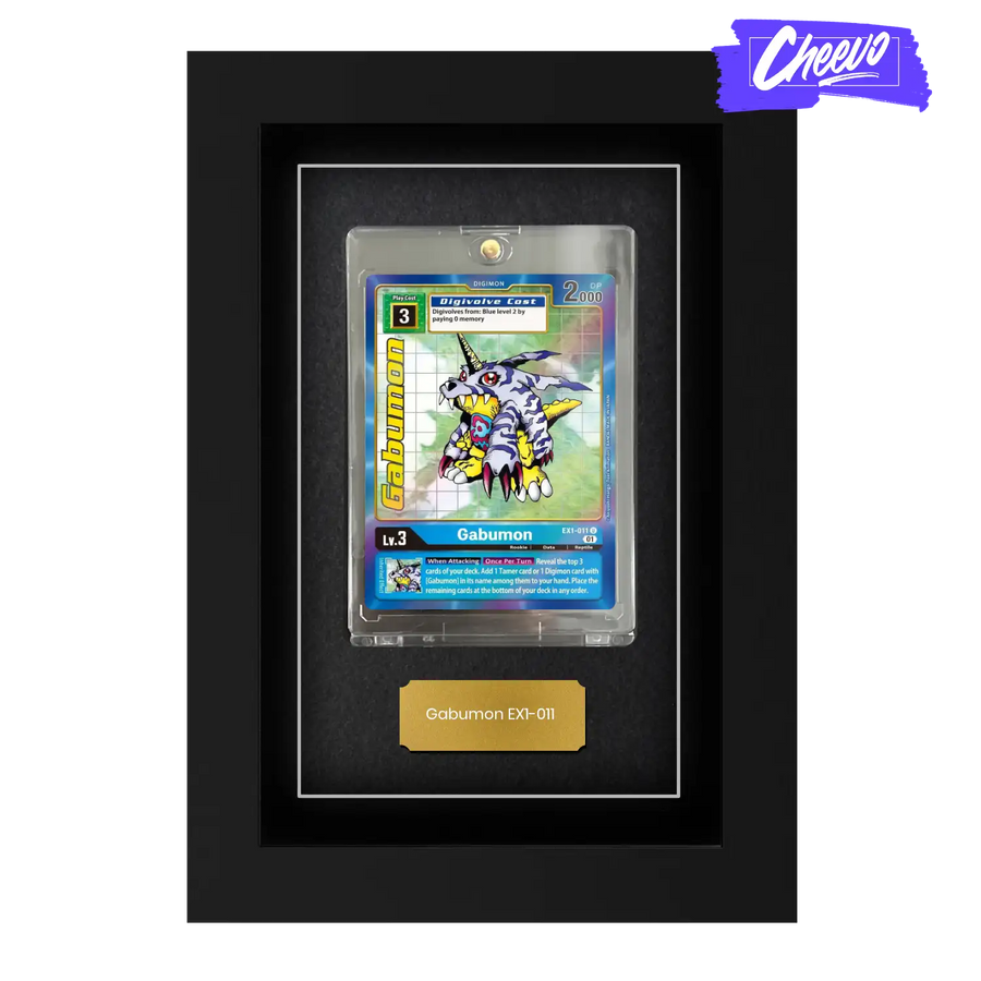 Personalised display frame for Digimon trading cards. Display any collector or trading cards in this frame. Add UV protective glass.