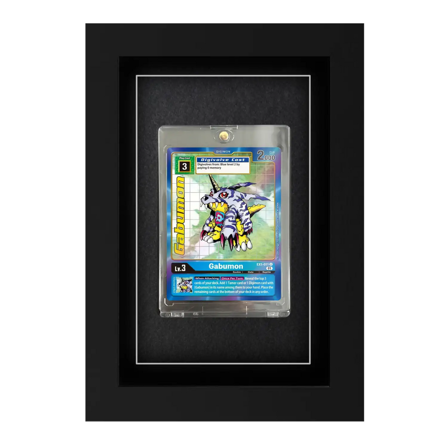 Display frame for Digimon trading cards. Display any collector or trading cards in this frame. With 99% UV protective glass to stop fading.