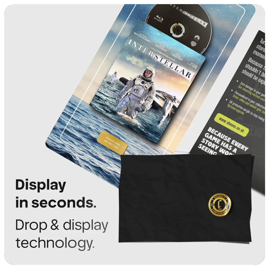 Interstellar steelbook and disc on a sea and sky artwork with gold metal plate