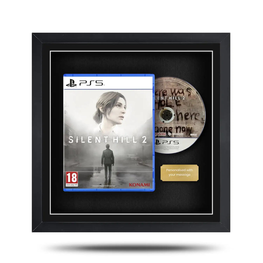 Frame a video game. Magnetic display frame showing a Playstation 5 (PS5) case and disc
