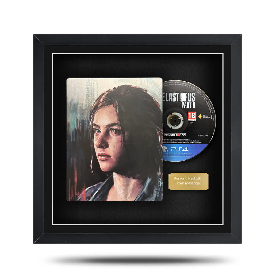 Frame a video game. Magnetic display frame showing a Playstation 4 (PS4) steelbook case and disc