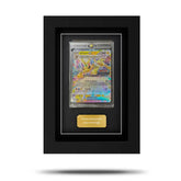 Pokemon trading card display frame suitable for all base set and future pokemon cardboard cards. Charizard inside displayed in a rigid plastic case with a gold plaque that has a message.
