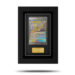 Pokemon trading card display frame suitable for all base set and future pokemon cardboard cards. Charizard inside displayed in a rigid plastic case with a gold plaque that has a message. Pokemon trading card display frame suitable for all base set and future pokemon cardboard cards. Charizard inside displayed in a rigid plastic case with a gold plaque that has a message.