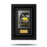 A framed Topps Now basketball card displayed in a black frame with a clear front glass.