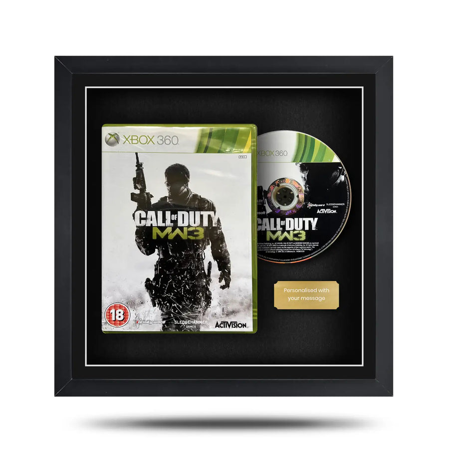 Frame a video game. Magnetic display frame showing a Xbox 360 case and disc