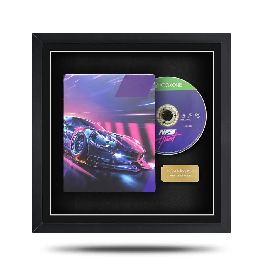 Frame a video game. Magnetic display frame showing a Xbox One steelbook case and disc