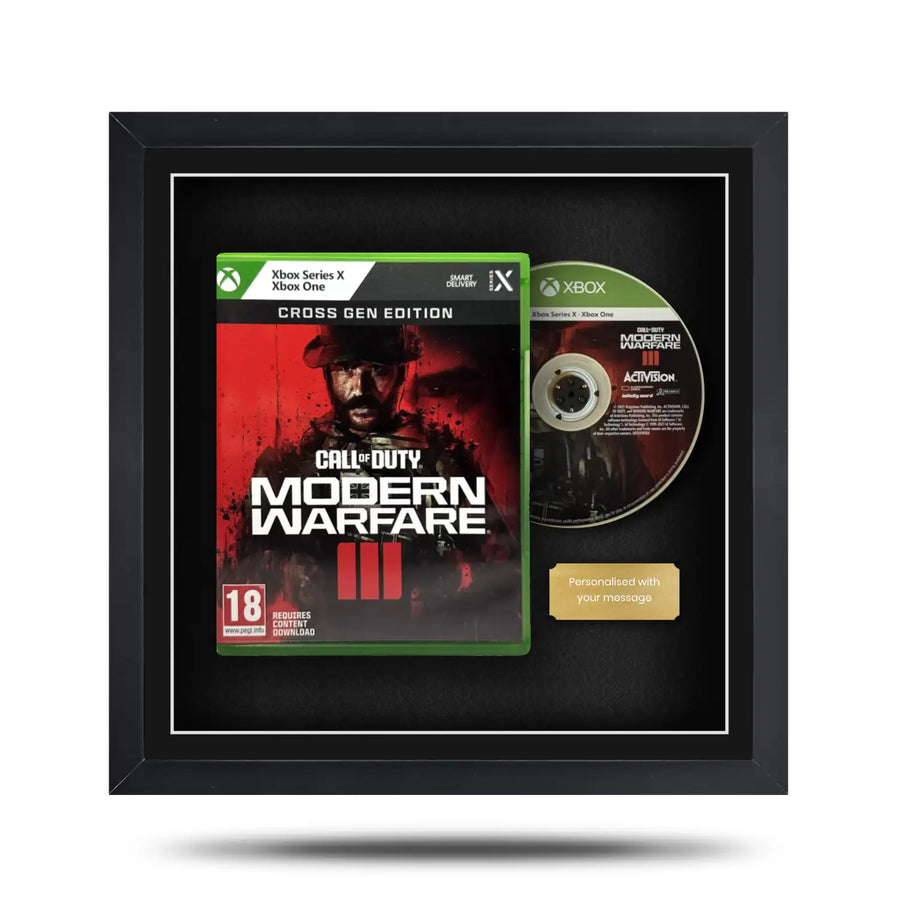 Frame a video game. Magnetic display frame showing a Xbox Series X case and disc