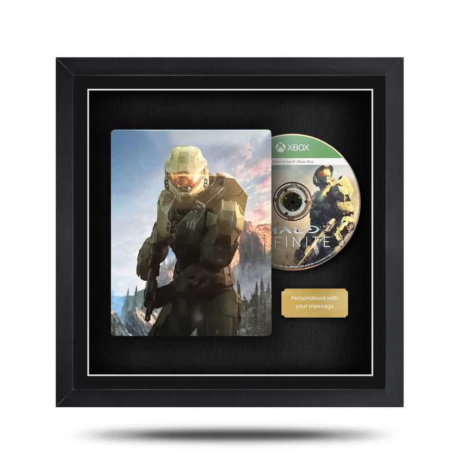 Frame a video game. Magnetic display frame showing a Xbox Series X steelbook case and disc