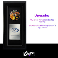 Add sunlight protection from uv fading and personlised plaques to your display. Frame any video game, movie, comic, trading card with cheevo display solutions. Add sunlight protection from uv fading and personlised plaques to your display. Frame any video game, movie, comic, trading card with cheevo display solutions.