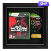 Frame any xbox 360 video game game. Your own Xbox 360 steelbook displayed within this square frame, the perfect way to showcase your game. Frame games such as Halo Infinite, Gears 5, Forza Horizon 5, Starfield, Cyberpunk 2077