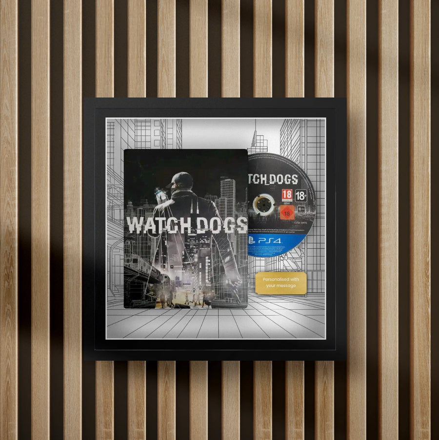 watch dogs steelbook display frame with full colour background on a slat wall