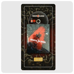 Back 4 Blood game box set with a steelbook case, a disc, and a collectible key, displayed against a dark themed background with a light gray outer border.