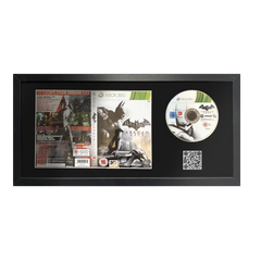 Batman Arkham City for Xbox 360 framed in a picture frame with QR code