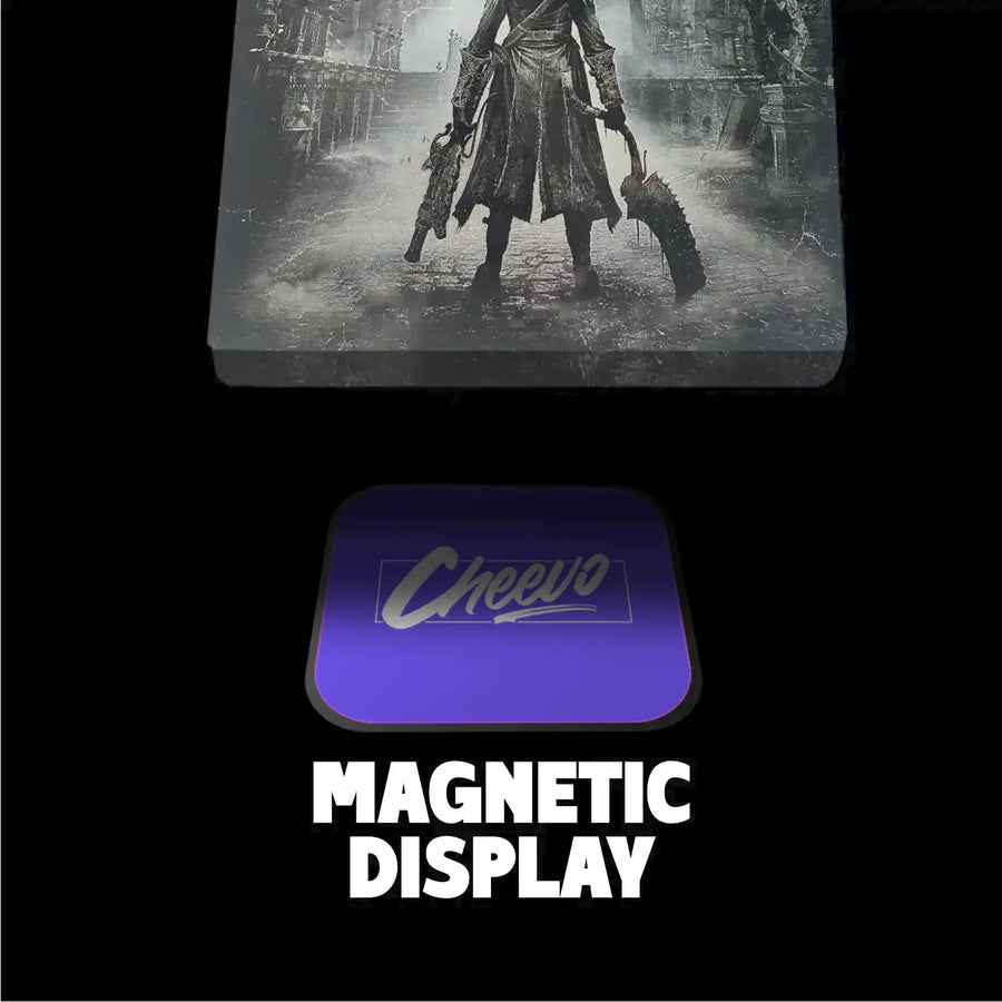 Magnetic display with the steelbook of bloodborne video game featuring the brand 'Cheero'.