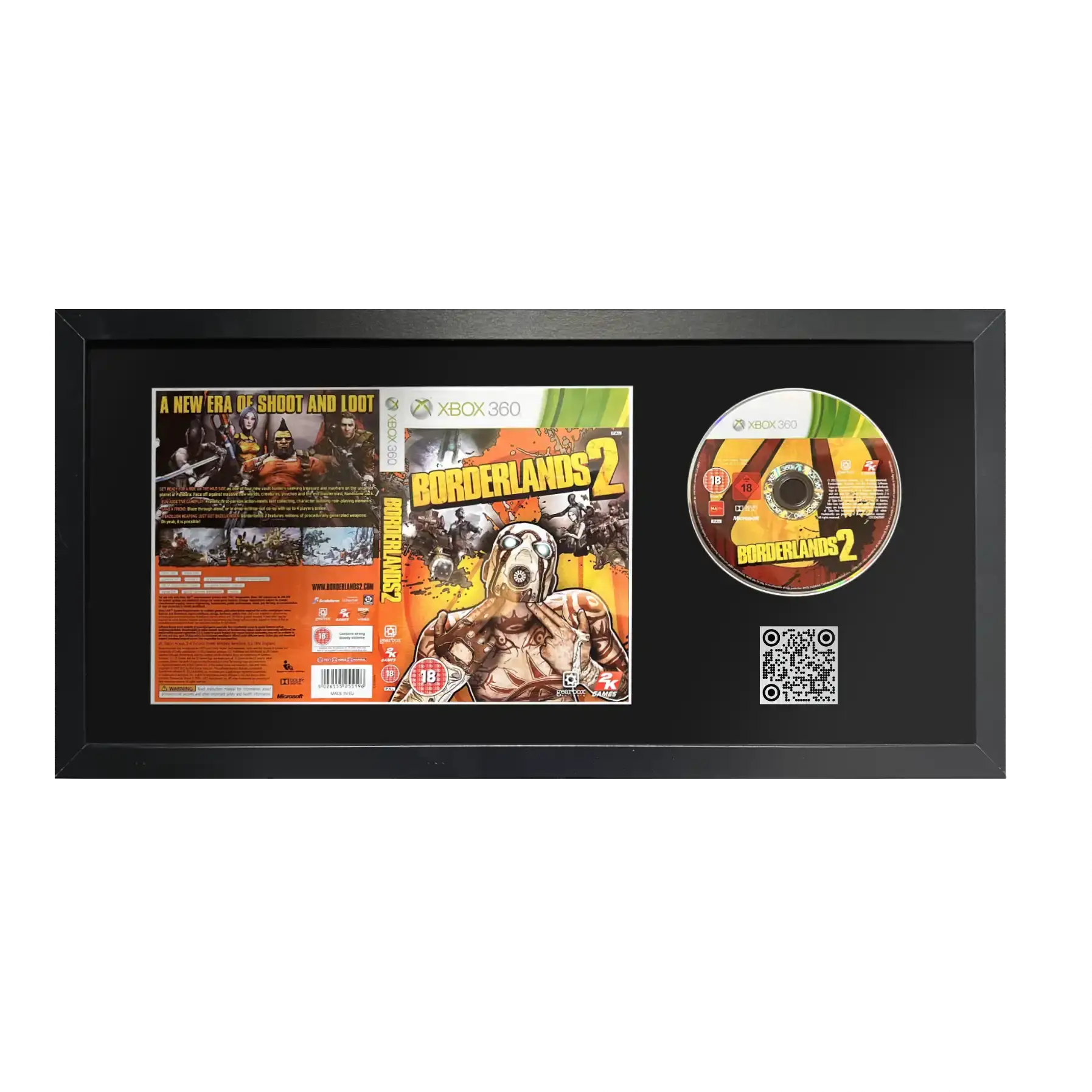 Borderlands 2 for Xbox 360 in a frame with a QR code