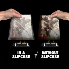 Call of Duty video game in a plastic case and without, attached to a magnet for display