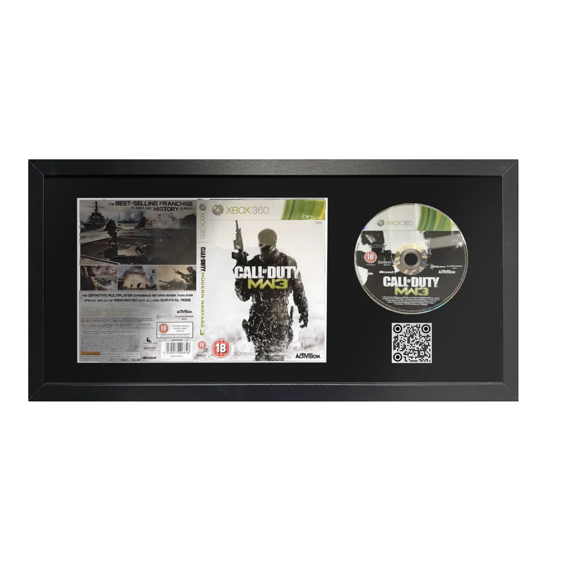 Call of duty modern warfare 3 game on Xbox One in a frame with a QR code