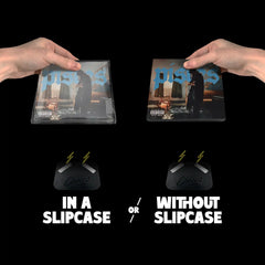 Protect music albums with a slipcase and magnetic bracket