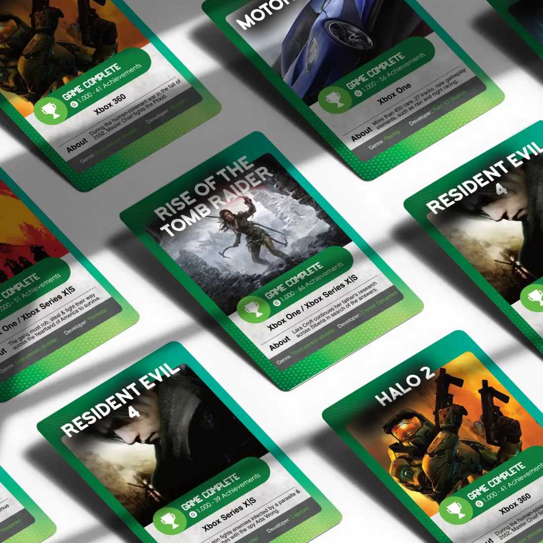 Xbox platinum trophy collectors Cards by cheevo. Celebrate game wins on Xbox 360, Xbox One consoles. Cards for games like Halo 2, Borderlands, The Last Of Us, God of War
