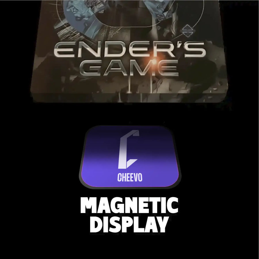Ender's Game steelbook being added to a magnetic attachment for display