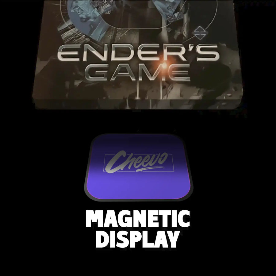 Ender's Game steelbook being added to a magnetic attachment for display