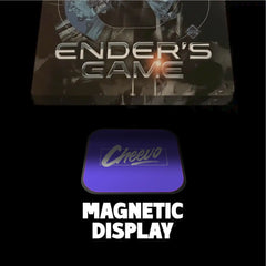 Ender's Game steelbook being added to a magnetic attachment for display