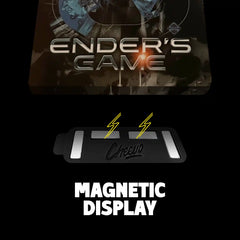 Ender's Game steelbook being added to a magnetic attachment for display