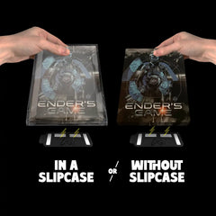 Ender's Game steelbook inside a plastic protective slipcase and then on it's own. Each is being added to a magnetic fixing by someone.