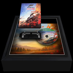Forza Horizon 4 Steelbook Display Frame with video game case and disc side by side ready to be added to the wall in a games room.