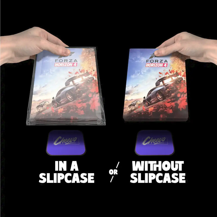 Need For Speed Heat being added to a magnetic bracket. The video game is inside of a plastic slipcase and another version without one. 