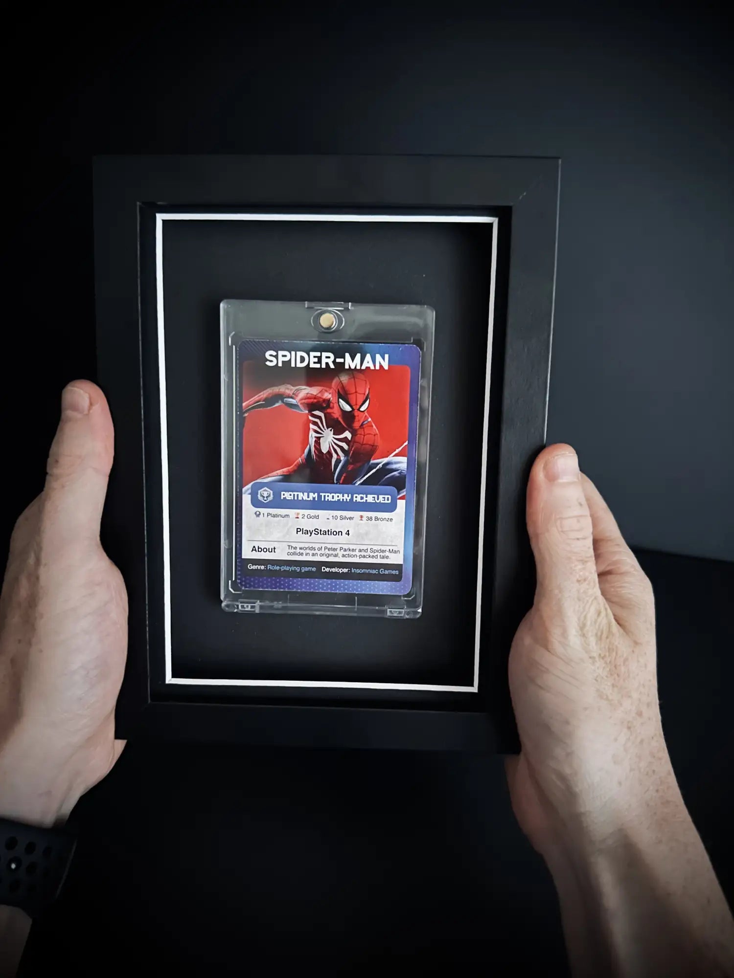 Framed Spiderman Playstation Platinum Trophy Display