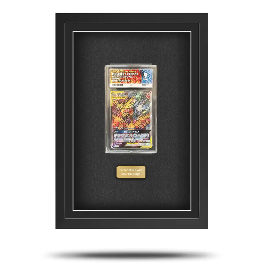 Display frame for ACE-Graded Trading Cards with gold nameplate