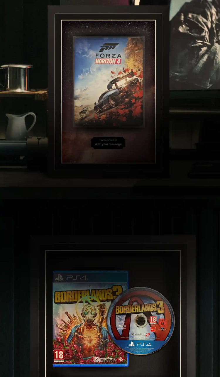 Framed games by Cheevo. Display your favourite physical media, games, movies, cards in frames.