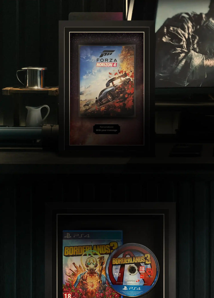 Framed games by Cheevo. Display your favourite physical media, games, movies, cards in frames.