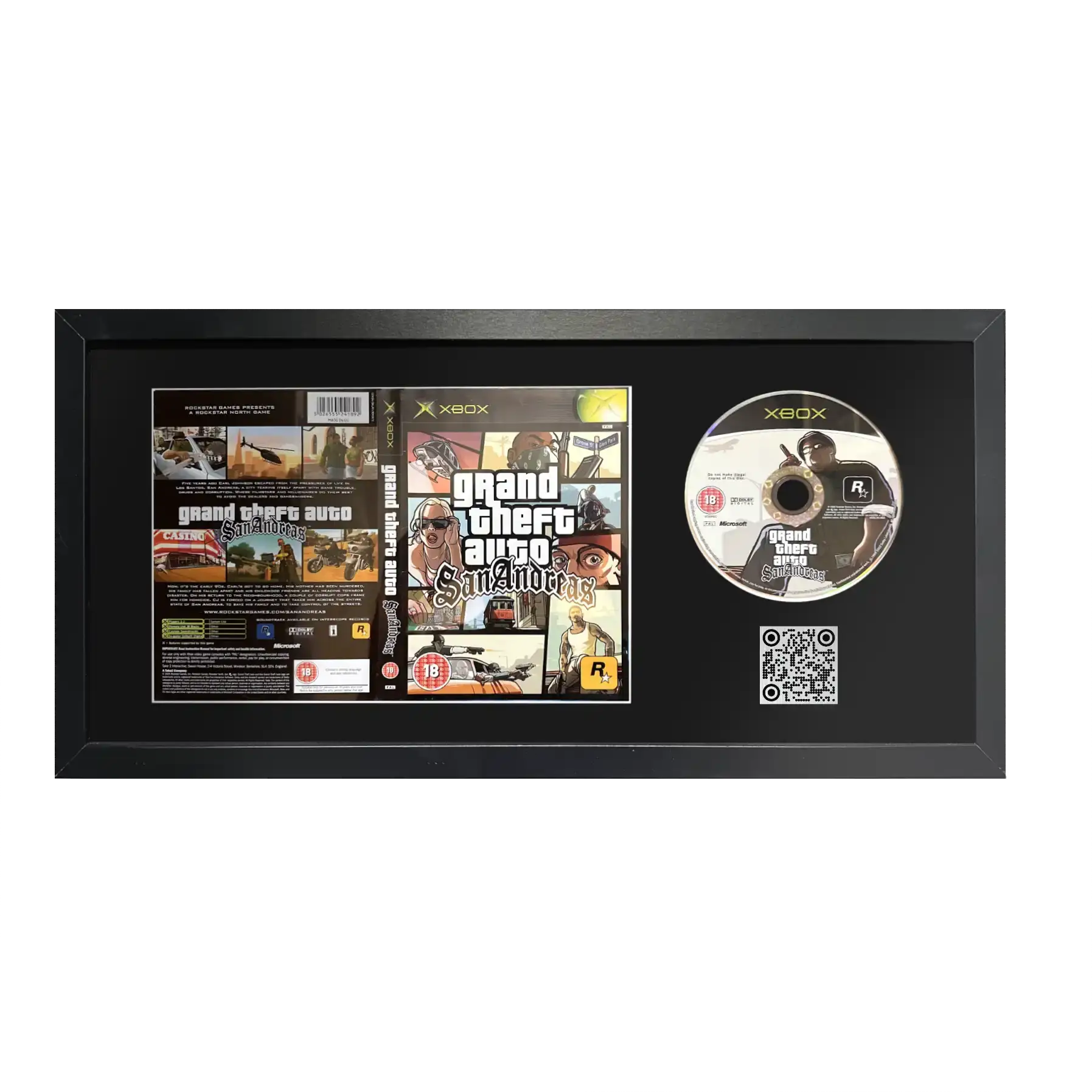 Grand Theft Auto San Andreas on Xbox as a framed Game with QR code