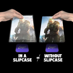 Xbox Series X video game steelbook being added to a frame to be displayed alongside the disc.