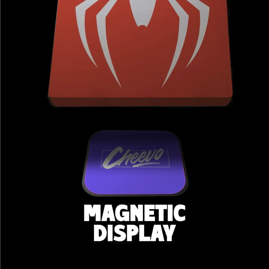 Spiderman steelbook being added to a magnetic display bracket
