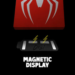 Spiderman steelbook being added to a magnetic display bracket