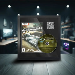 Need For Speed Most Wanted Windows PC video game inside a frame. The frame safely displays the game case and disc.
