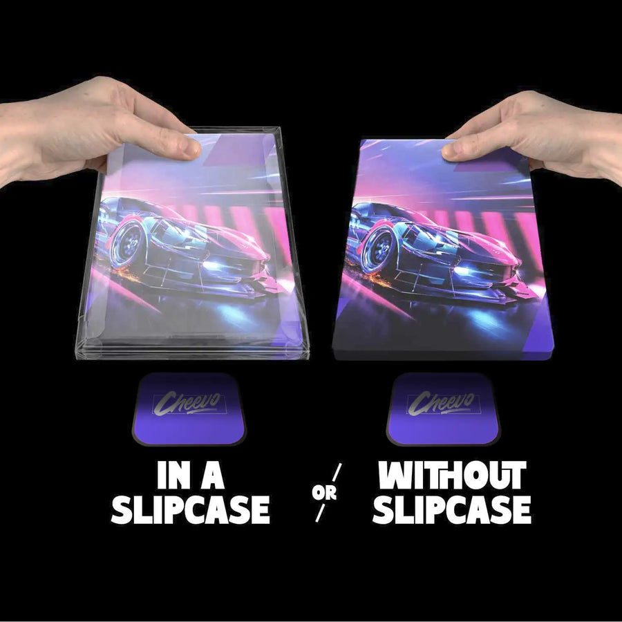 Need For Speed Heat being added to a magnetic bracket. The video game is inside of a plastic slipcase and another version without one. 