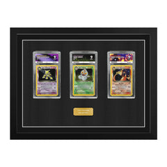 Picture frame showing alakazam, arbok and Charizard graded by ACE grading