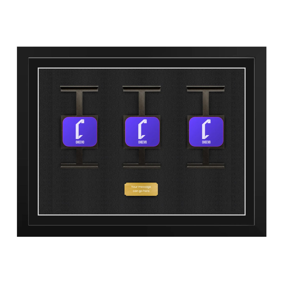 Cheevo ltd designed trading card display brackets inside of a picture frame
