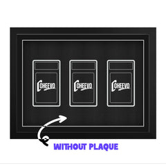 Cheevo Ltd picture frame showing the placement of 3 graded cards