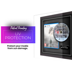 Frame a playstation 5 video game. The Cheevo magnetic display frame presents your video game safely and securely. Protection from uv sunlight damage.