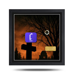 resident evil inspired video game art frame to display a steelbook, with cheevo branding inside