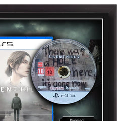 Silent Hill 2 remake 2024 video game framed game display. Video game print inside a frame. Detail of the top right