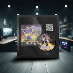 Spyro Playstation 1 video game inside a frame. The square frame clearly displays the disc and game disc safely