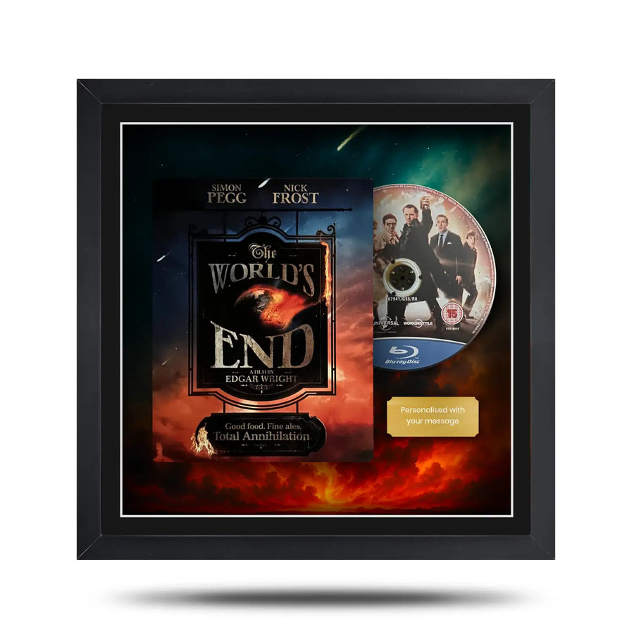 Framed movie DVD cover with a disc featuring a cast image, on a white background